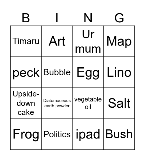 Charades Bingo Card