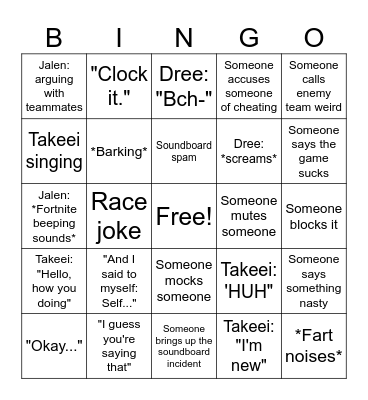 Bathhouse Bingo Card