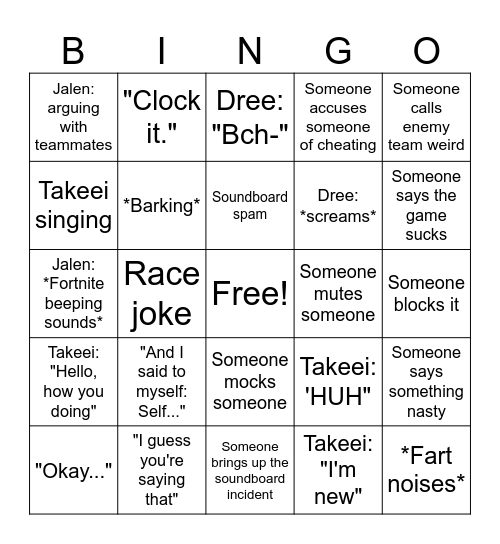 Bathhouse Bingo Card