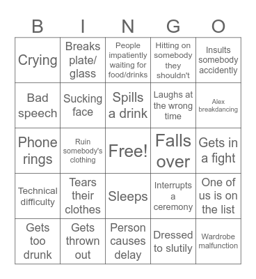 Wedding Bingo Card