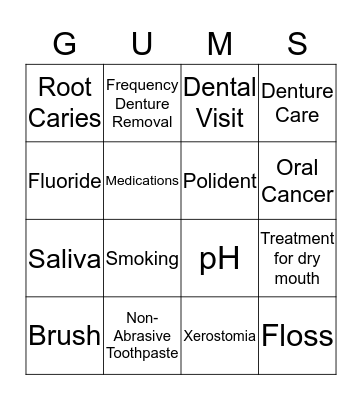 Dental Bingo Card