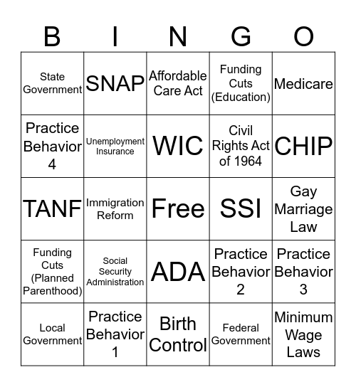 Competency 8: Policy Practice Bingo Card