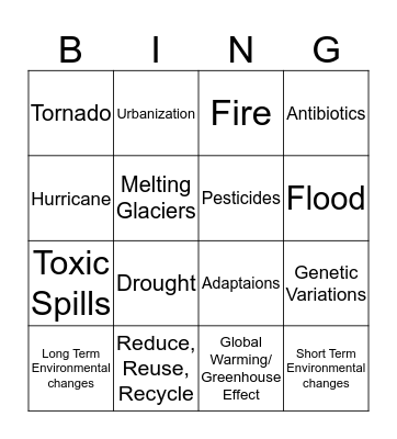 Environmental Changes Bingo Card