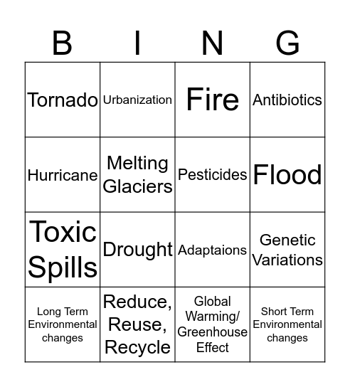Environmental Changes Bingo Card