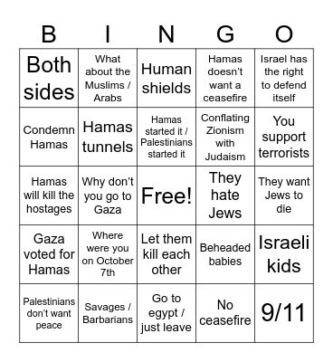 Condom Hummus Bingo Card