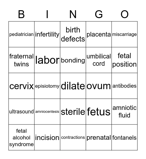 Pregnancy, Labor & Delivery Bingo Card