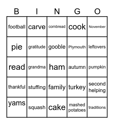 Thanksgiving Bingo Card