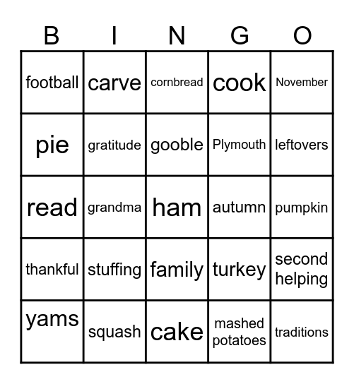 Thanksgiving Bingo Card