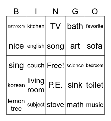 Special Lesson Bingo Card