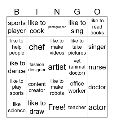 What Do You Want To Be? Bingo Card