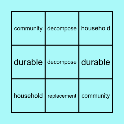 Vocabulary- Lesson 8 Bingo Card