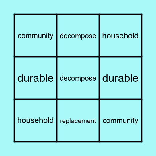 Vocabulary- Lesson 8 Bingo Card