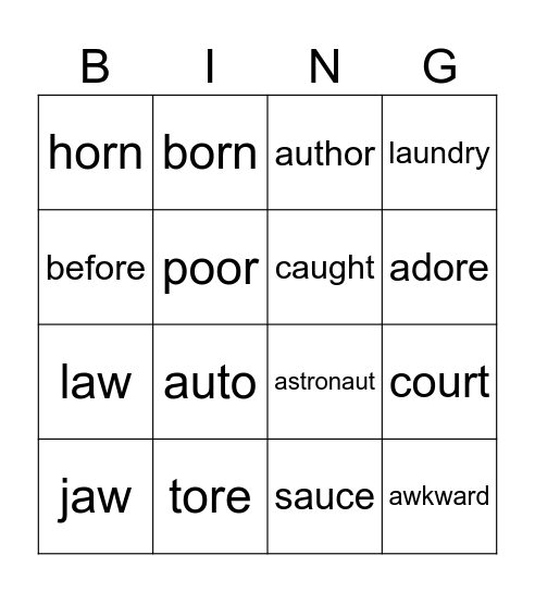 or sound Bingo Card