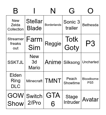 Game Awards Bingo Card