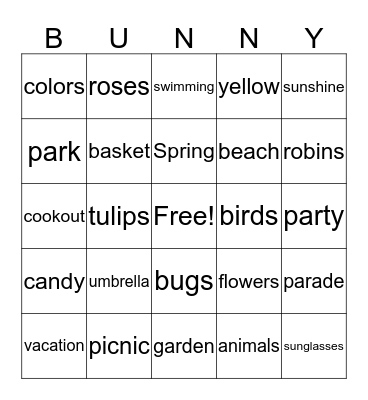 Easter Bunny  Bingo Card