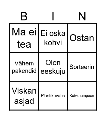 Keskkonnasääst Bingo Card