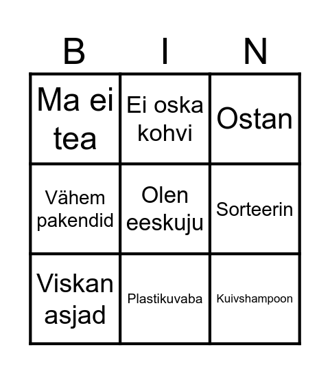 Keskkonnasääst Bingo Card