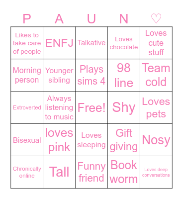 PAUN Bingo Card