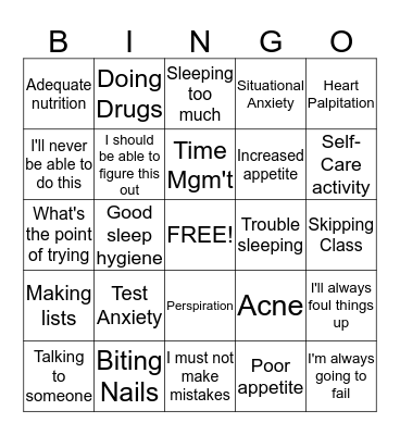 ANXIETY BINGO Card