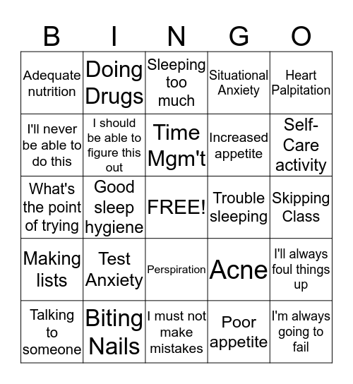 ANXIETY BINGO Card