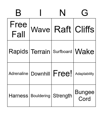 Extreme Sports BINGO Card