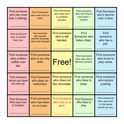 Find Someone Who... Bingo Card