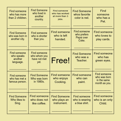 Find Someone Who... Bingo Card