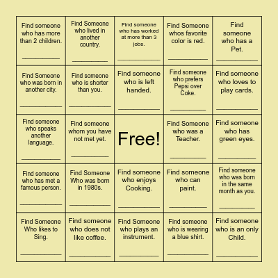 Find Someone Who... Bingo Card