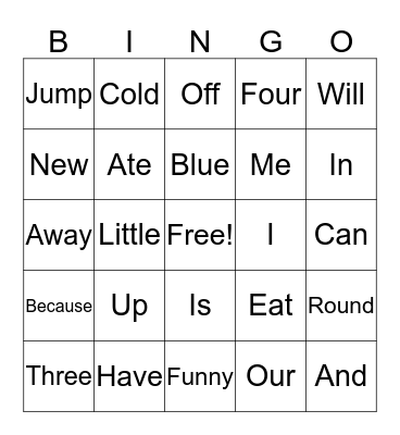 Site Word Bingo Card