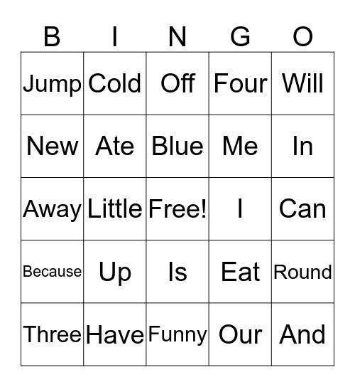 Site Word Bingo Card