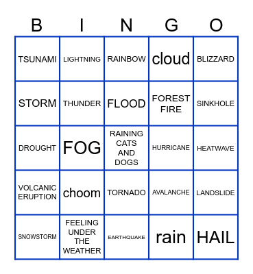 Weather Bingo Card