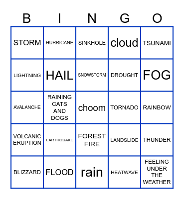 Weather Bingo Card