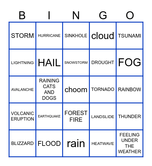 Weather Bingo Card