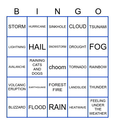 Weather Bingo Card