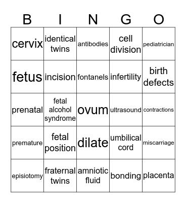 Pregnancy, Labor, & Delivery Bingo  Bingo Card