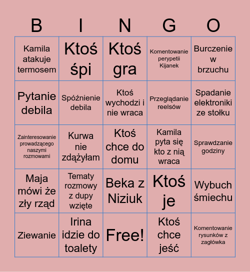 Bingo wykładowe Bingo Card