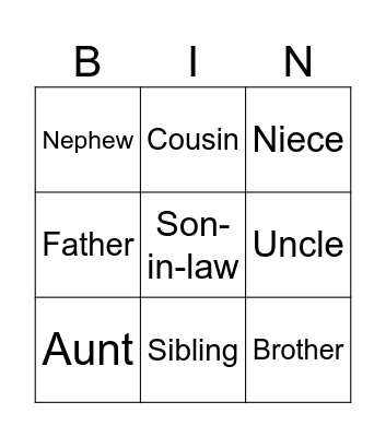 Family members Bingo Card