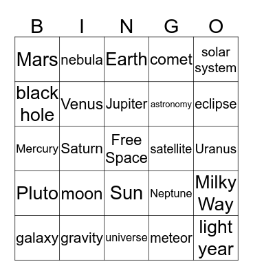 We'll Miss You Mrs. Potochar Astronomy Bingo Card