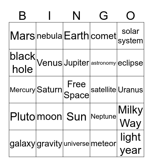 We'll Miss You Mrs. Potochar Astronomy Bingo Card