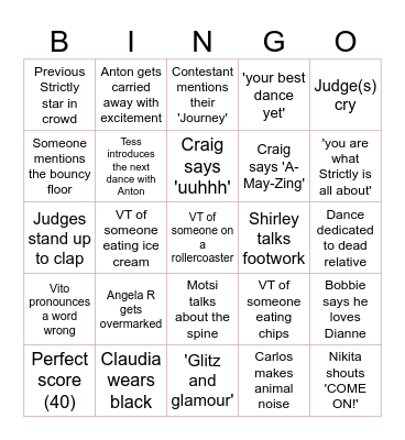 Strictly Blackpool 2023 Bingo Card