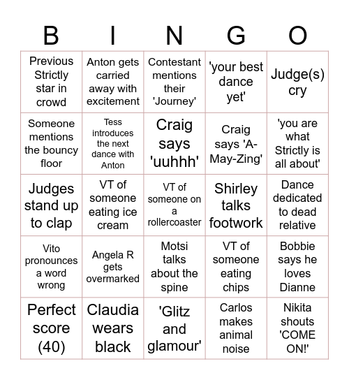 Strictly Blackpool 2023 Bingo Card