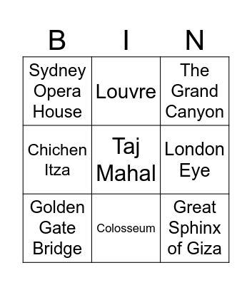 Landmark Bingo Card