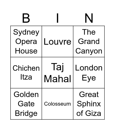 Landmark Bingo Card