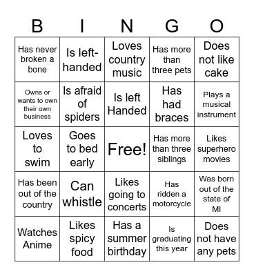 Icebreaker Bingo Card