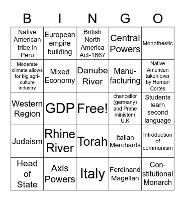 Social Studies Bingo Card