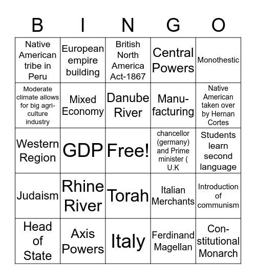 Social Studies Bingo Card