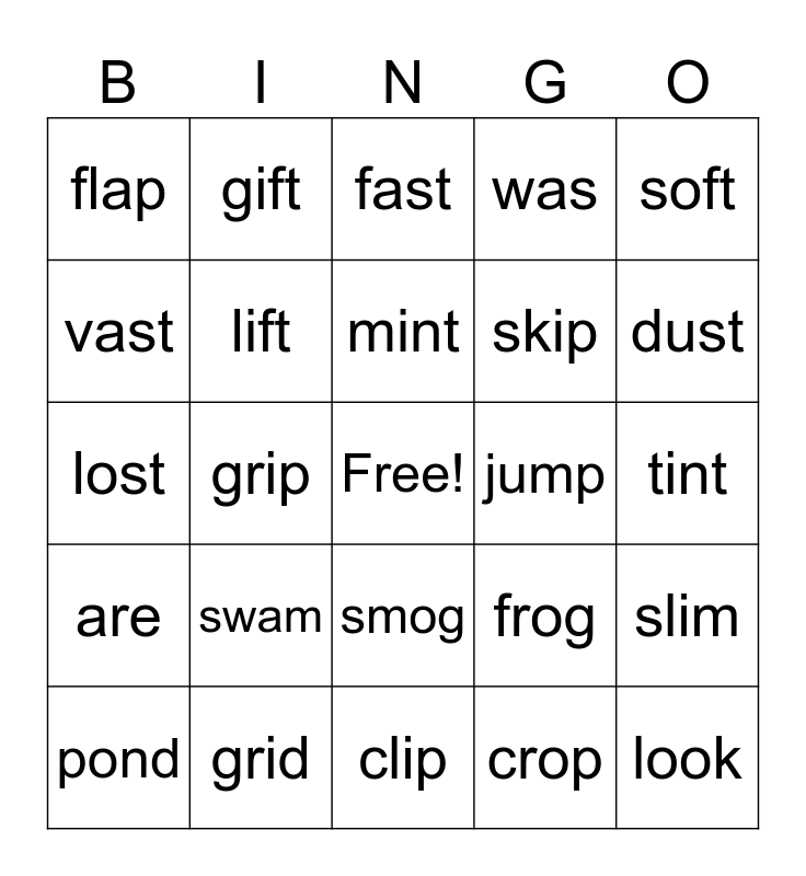 UFLI - Consonant Blends with Short Vowels Bingo Card