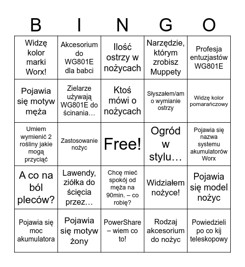 WORX BINGO Card