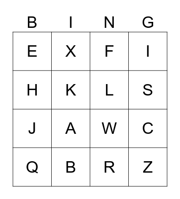 Letters Bingo Card