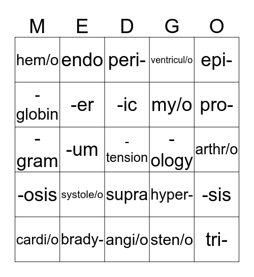 MEDGO Bingo Card